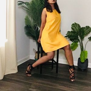 Yellow linen embroidery dress small